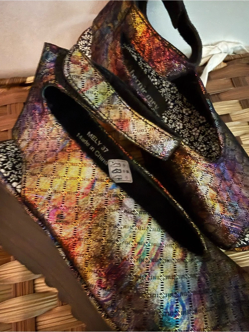 bernie mev. Multicolor Metallic Peep-Toe Platform Slingbacks